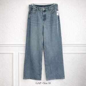 NWT GAP Curvy Baggy Mid Rise Jeans Wide Leg Ultra Soft Denim Light Wash 10 Long